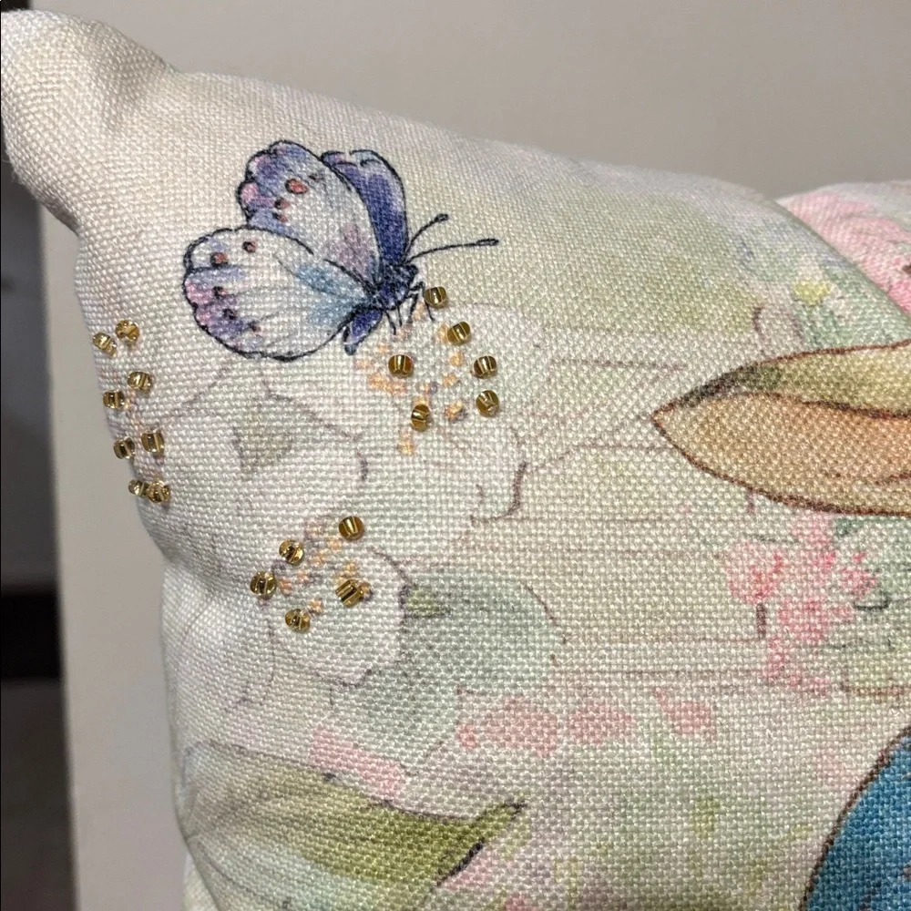 NWT! BEATRIX POTTER PETER RABBIT & MOTHER DECORATIVE FAUX LINEN THROW PILLOW